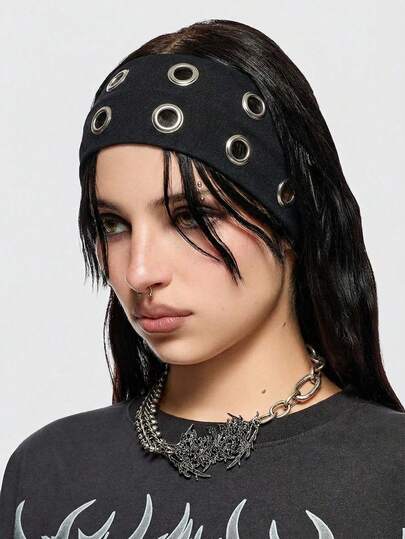1pc Fashion Punk Headband, Gothic Style Soft Non-Slip Elastic Hollow Out Beach/Holiday Headband, Elastic Yoga Sports Headband, Versatile For Daily Wear, Suitable For Multiple Occasions