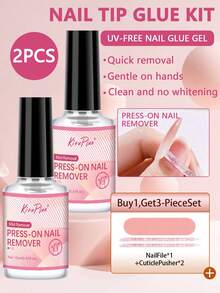 强力美甲胶水+卸甲水套装，适用于亚克力指甲、凝胶指甲、假指甲，沙龙级刷涂式美甲胶水，易于涂抹，持久耐用，DIY - 1 Set - 查看 12