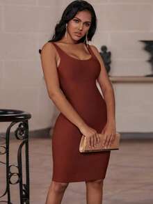 Women's Brown Mini Bandage Dress - Brown - View 3