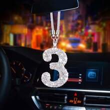 1pc Stainless Steel Shiny Lucky Number Pendant, Adjustable Chain Car Decor, Single Digit Charm Pendant, Unisex Car Accessory - Numbers 0-9 - Silver - View 8