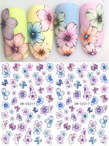 SWEET TREND 2 buc 3D pictură în ulei flori autocolante unghii 2 buc gradient colorat camelia margarete petale fluture primăvară vară imprimeu floral design DIY Y2K modă romantic autoadeziv gel oja salon manichiură decal slider unghii art decorare pentru femei și fete design unghii - Multicolor - Vizualizare 2