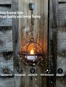 1/2/4个装防水户外太阳能吊灯，带太阳能闪烁茶蜡，可充电吊灯，铜线珠串，配有太阳能茶蜡灯座，适用于庭院、花园、后院、围栏、凉亭、树木等场所。 - 棕色 - 查看 4