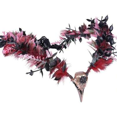 黑鸦女巫头饰 - 哥特式羽毛皇冠，文艺复兴主题万圣节女巫头饰