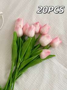 1/5/10/20pcs Lifelike Gradient Pink Artificial Tulips, Suitable For Home Decor, Valentine's Day Gift, Hotel, Party, Wedding, Tabletop Decoration, Beautiful Scentless - White Pink - View 14
