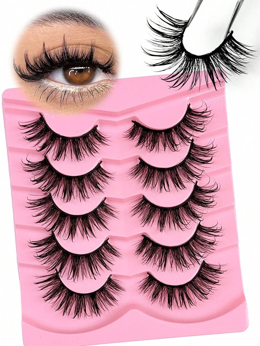 5 Pairs Wet Manga Lashes Fluffy 6D Thick Pointed False Eyelashes Handmade Curly Spiky Long Faux Mink Eyelashes Japanese Anime Cosplay Strip Lash Extension Gift For Women And Girl