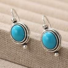Vintage Turquoise Pendant Earrings, Bohemian Elegant Jewelry Gift For Weddings, Parties, Luxurious Minimalist Design, Ideal For Anniversary, Birthday, Party And Evening Wear - Silver - View 2