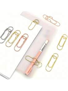 1/5pcs Stainless Steel Metal Clips Set, Multi-Functional Office & Study Organizer With Pen Holder, Stand & Hook Design, Ideal Notebook & Journal Accessories - View 8