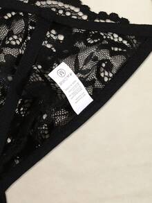 Men's Floral Lace Thong Underwear, Sexy Sheer Briefs With Bow Tie Neck Accessory - Black - View 7