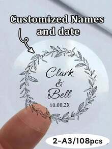 54 miếng dán cưới tùy chỉnh, nhãn cá nhân hóa - Nhãn dán tùy chỉnh với chữ và ngày tháng, nhãn dán chống thấm nước, nhãn trong suốt cá nhân hóa, nhãn dán tròn trong suốt tùy chỉnh cho các lễ kỷ niệm trang trọng, hoàn hảo cho thiệp mời và quà tặng, có thể tùy chỉnh, nhãn dán tùy chỉnh, dành cho doanh nghiệp, mẹ, gia đình - phong cách A - Xem 10