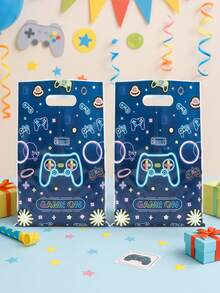 10/25/50pcs 16.5*25cm Blue Glow Gaming Controller Plastic Gift Bags With Handles, Waterproof Reusable Game Theme Gift Bags For Kids Birthday, Gaming Party, Gender Reveal, Daycare Party Supplies - Multicolor - View 4