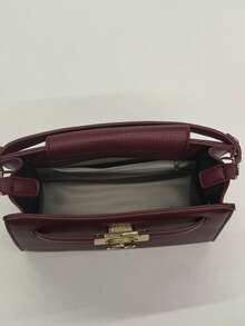 女士手提包，时尚优雅精致方形包，适合购物、通勤、送礼、商务场合，可手提或肩背，酒红色 - 酒紅色 - 查看 9