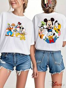 Authorized By Disney, Donald Duck Mickey Mouse Pattern Women's 100% Cotton T-Shirt-Creative Cartoon Printing, Breathable And Light Fabric, Regular Round Neck Summer Street Casual Shirt, Disney Shirt, Holiday Gift, The Same For Men And Women, Relaxed And Comfortable. - Blanc - Voir 1