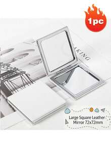 Mini White Leather Makeup Mirror, Double-Sided Foldable Portable Pocket Mirror, Suitable For Carrying Around For Touch-Ups, Essential Travel Accessory For Women And Girls, Round Foldable Leather Mirror - Multicolor - View 10