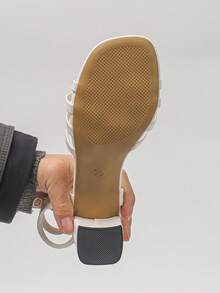 2026 Latest Square Toe Thick Heel Sexy Bare Strap Party Style Buckle Closure Women's Fashion Sandals - White - View 7