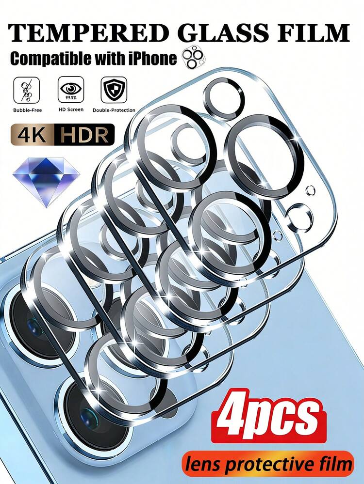 4pcs Camera Lens Protector, Made Of High-Hardness Tempered Glass, Anti-Fall, Anti-Scratch, Easy To Install, Fit Tightly, Compatible With IPhone 11/12/13/14/15/16/17 Series - Clear - View 25