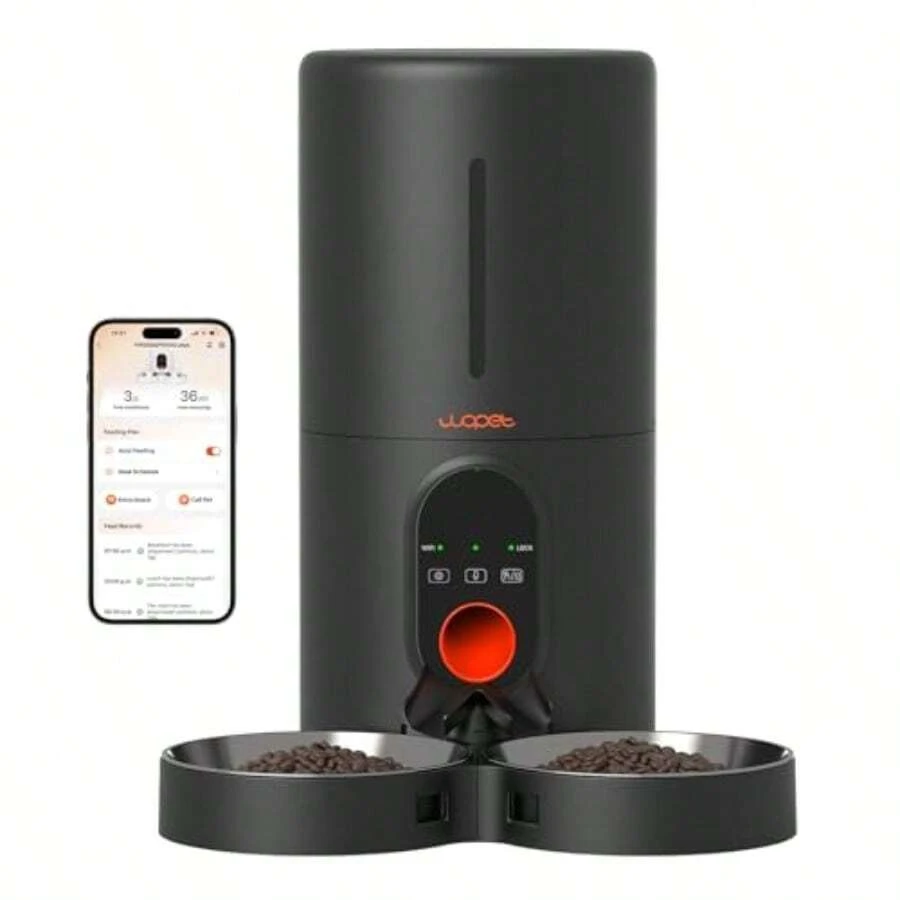 WOPET Automatic Cat Feeder 5G WiFi Pet Feeder for Two Cats or Dogs with Remote Control 6L Cat Food Dispenser with Low Food Sensor 1-10 Meals per Day Up to 10s Meal Call for Pets - Negro/Gris - Ver 1