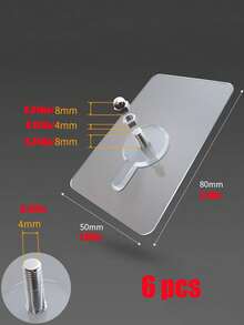 6个现代自粘式墙钩，可重复使用，PC+不锈钢螺丝，无需钻孔，适用于厨房置物架、客厅搁板、浴室毛巾架，可拆卸，无需用电 - 透明 - 查看 3