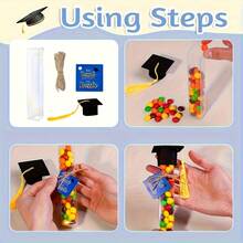 12 sets de caja de regalo de graduación, contenedor de plástico transparente rellenable con caramelos, con birrete de graduación y borla, y tarjetas de graduación para fiesta de graduación DIY 2026 - Caja de regalo de graduación - Ver 3