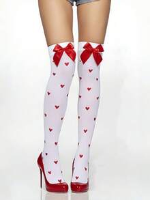 女士紧身丝袜，适合日常穿着 - 紅白色 - 查看 1