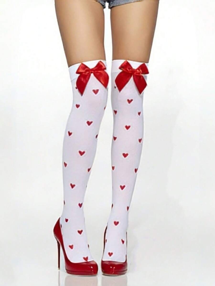 女士紧身丝袜，适合日常穿着 - 紅白色 - 查看 1