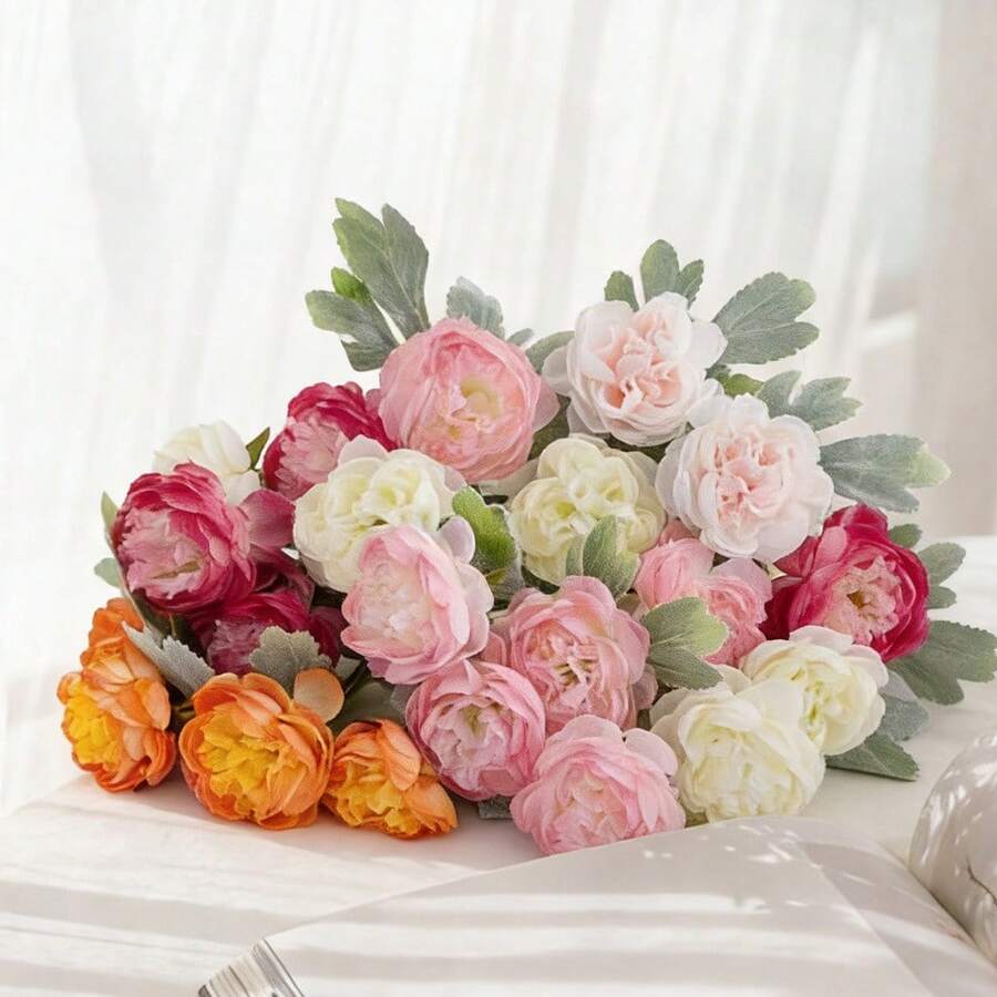 8-Head Artificial Lotus Flower Bouquet, Peony & Rose Nordic Style Centerpiece For Dining Table, Living Room, Bedroom, Wedding, Vase Filler - Multicolor - View 1