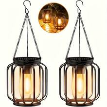 LiHangStar 1/2pcs Solar Hanging Lantern, Outdoor Table Lamp, IP65 Metal Solar Lamp With Hook, Bright & Warm Lantern Decor, Outdoor Hanging Light For Garden, Patio, Porch, Balcony - Solar Lanterns - View 2