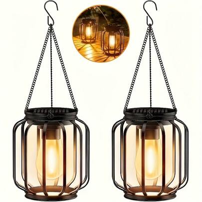 LiHangStar 1/2pcs Solar Hanging Lantern, Outdoor Table Lamp, IP65 Metal Solar Lamp With Hook, Bright & Warm Lantern Decor, Outdoor Hanging Light For Garden, Patio, Porch, Balcony