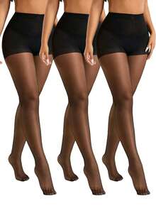 1 đôi quần tất định hình gợi cảm dành cho nữ, có chức năng kiểm soát vùng bụng và nâng mông, kiểu dáng tối giản, màu trơn trong suốt. - Nhiều màu - Xem 24