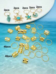 45/90件巴洛克风格海洋元素发饰 - 波西米亚风，金属日月吊坠，金色，适合夏季、舞蹈、派对、音乐节、节日发饰 - 彩色 - 查看 7