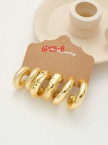6-18pcs/Set Fashionable Geometric Earring Set, Including C-Shape, Twist, And Water Drop Designs - Gold - View 5