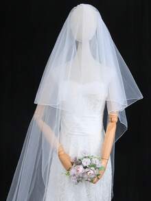 1pc Minimalist Sheer Double-Layer Blusher Bridal Veil, Cathedral Length, Suitable For Beach Wedding, Wedding Photography, Comb Fixation, Face Covering Veil - Multicolor - View 3