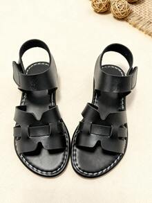 1双儿童黑色凉鞋，时尚儿童平底凉鞋，软底防滑耐磨，设计时尚，男女童通用，适合宴会、聚会、派对、婚礼、度假等场合。 - 黑色 - 查看 1