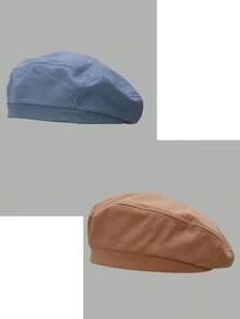 1/2/3 件装 儿童女童纯色人字纹平顶贝雷帽 弹性帽子 可爱配饰 时尚儿童帽 日常休闲帽 - 貝雷帽 - 查看 13