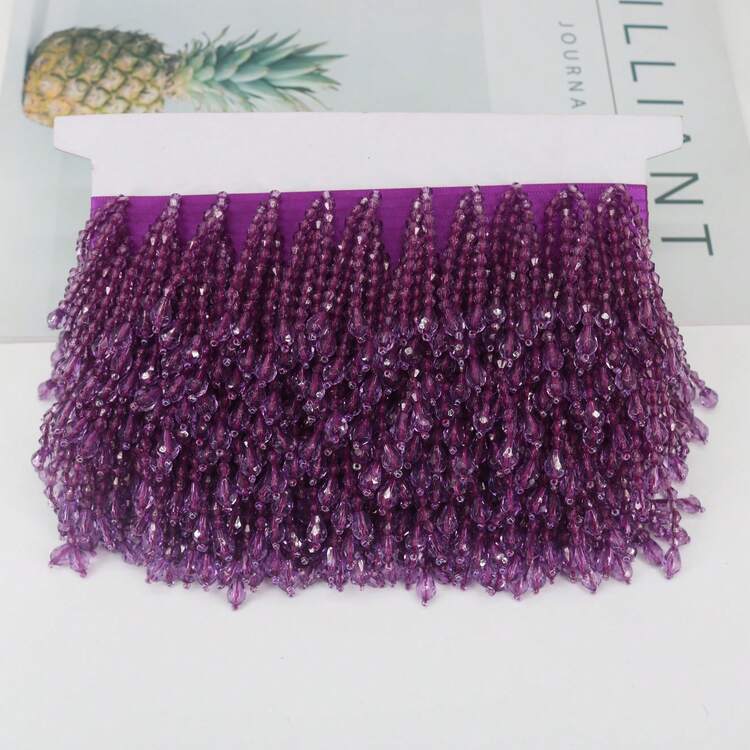 6厘米宽水晶水钻丝带流苏，不对称水晶串珠流苏装饰，适用于窗帘、灯罩、DIY服装、婚礼装饰 - 多色 - 查看 12