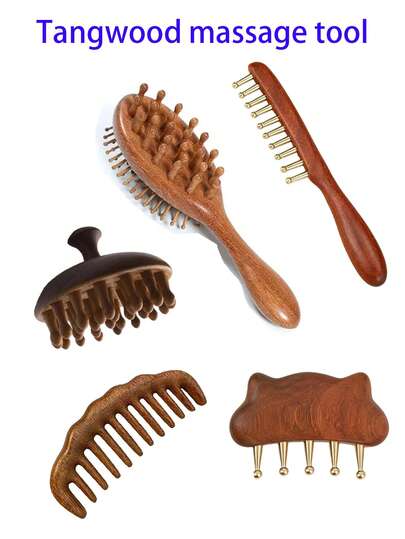 1 Set Sandalwood Comb, Hair Brush, Acupressure Massage Comb, Double-Sided Air Cushion Comb, Sandalwood Air Cushion Comb, Home Massage Comb Set, Made Of Natural Sandalwood, Gift For Valentine's Day, Mother's Day, Family And Friends, Portable Comb