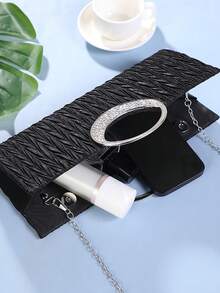 女士优雅奢华手提包，配水钻链条单肩包、晚装手拿包和水钻项链耳环套装（3 件） - 黑色 - 查看 6