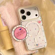1pc White Rim Magnetic Colorful Dot + Rose Dot Round Magnetic Phone Holder Stand, Transparent, Suitable For IPhone 17 Pro Max, American Style Magnetic Holder For IPhone 16, 13 Soft Case, 15, Personalized, Creative, Geometric, Minimalist, Contrast Color, Niche, Ins Style - Clear - View 6