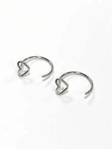 2PCS Summer Jewelry Stainless Steel Nose Stud Ring Heart Shape Earring Lip Ring Piercing For Women Golden Jewelry - Multicolor - View 7