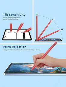 Stylus Pen 90Wh Battery-Powered Stylus Pen With Handwriting Recognition, Tilt Sensitivity And Palm Rejection, Compatible With 10.2", 10.9", Air 4/5/6/M4, A16 11th 2025, Air 11 And 13" (M3/M2), Pro 11"/12.9" , Color: Red Magnetic Adsorption Spring Gift - 紅色 - 查看 3