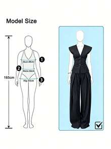 Moderiktig och elegant tvådelad outfit för kvinnor, ärmlös V-ringad randig kavajtopp och veckade vida byxor, sommarsemester - Svart - Visa 7