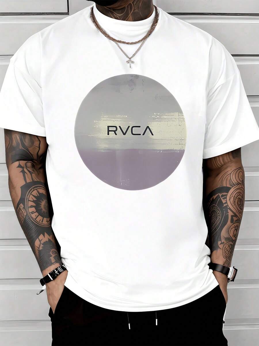 Círculo abstracto con efecto metálico que representa la armonía entre la luz y la sombra evocando tranquilidad y equilibrio visual moderno camiseta de hombre cómoda de algodón suave para uso diario y ocasiones casuales - Blanco - Ver 1
