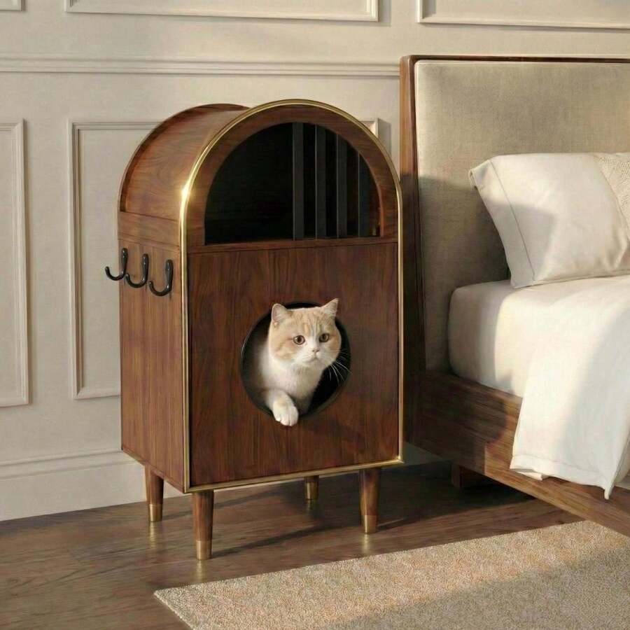 Cat Litter Box Enclosure , 2-In-1 Condo Cat Bed, Cat Shelter Furniture With Two-Level Cozy Haven For 2 Cats, Cute Kitty Condo For Sleeping, Luxury Cat House& Furniture, Espresso - A - 查看 1