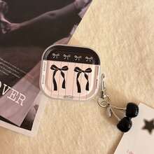 GUCADI 1pc Transparent Black & Pink Striped Bow + Silver-Plated Black Cherry Pendant, Sweet & Cool Black & Pink Bow Apple 4/Pro 2 Bluetooth Earphone Case, Cherry Pendant - Multicolor - View 8