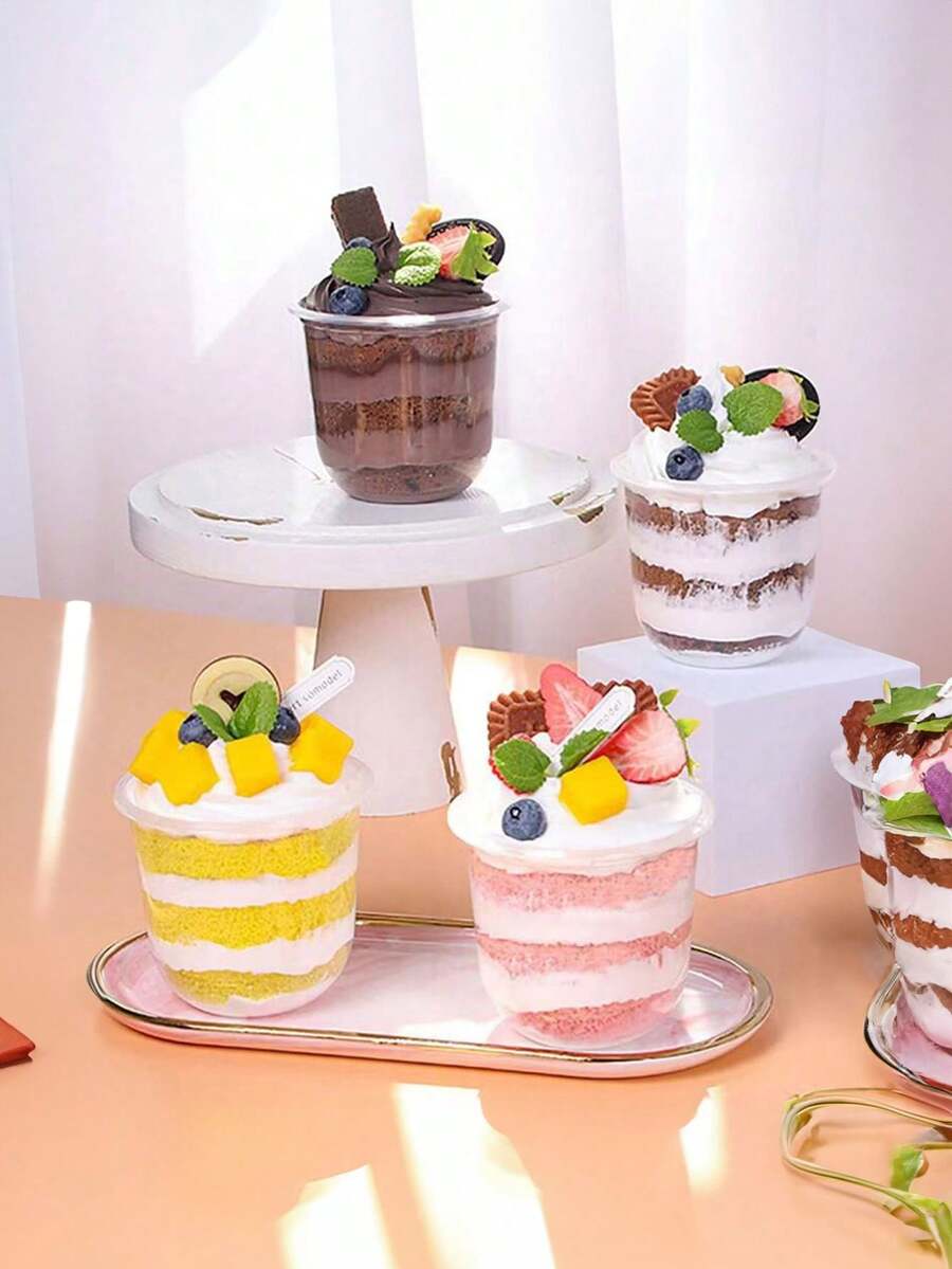 10 piezas Tazas de postre de crema de fruta con tapas con cúpula, tazas de fiesta transparentes adecuadas para postres de cumpleaños de verano, bodas, Navidad y San Valentín, excelentes para yogur, fruta, pastel y helado - Multicolor - Ver 1