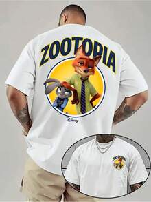 Licensed Disney T-Shirt Made From Pure Cotton, An Adorable, Soft Zootopia Crew Neck T-Shirt, Full Of Vibrant Design Details, A Disney Gift, Durable And Easy To Care For, Suitable For Everyday Outings, Commuting And Other Occasions, Full Of Holiday Spirit. - 白色 - 查看 1