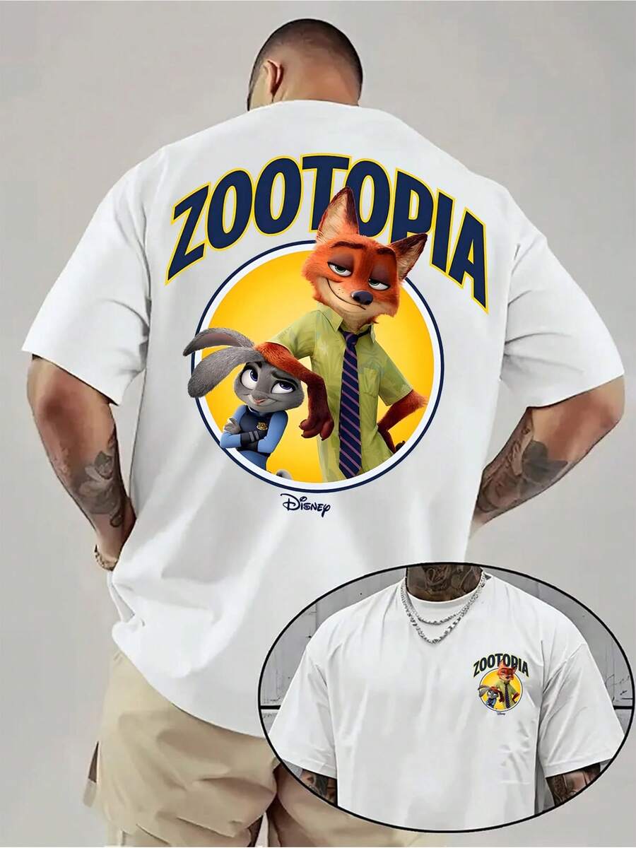 Licensed Disney T-Shirt Made From Pure Cotton, An Adorable, Soft Zootopia Crew Neck T-Shirt, Full Of Vibrant Design Details, A Disney Gift, Durable And Easy To Care For, Suitable For Everyday Outings, Commuting And Other Occasions, Full Of Holiday Spirit. - 白色 - 查看 1