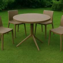 EKE Mesa de Comedor para Exterior e Interior PVC Resistente al Agua 90 cm de Diámetro x 75 cm de Altura Diseño Moderno con Base Tipo Pedestal Taupe - como en la foto - Ver 2