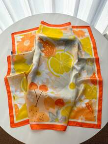 1pc Women Satin Bandana Scarf Square Solid Color Head Wrap - Burnt Orange - View 4
