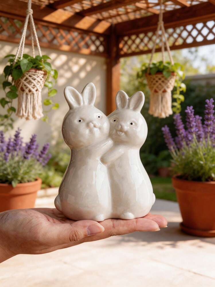 1pc Ceramic Rabbit Ornament, Ceramic Craft, Cartoon Style, Creative Design, Outdoor Garden & Yard Decoration | Perfect For Balcony, Patio, Garden, Yard, Holiday And Party Decoration - 1pc - View 18