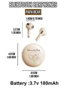 K26蓝牙耳机，电池容量：3.7V 180mAh，饰有可爱图案和小巧的Logo，黄色半入耳式无线耳机，支持AI通话降噪、触控操作、左右耳切换、复合振膜动圈单元带来强劲音效、Type-C充电、超长续航4-5小时、多种图案可选，是学生和儿童的精美礼物，适合日常使用、工作和旅行。 - 藍牙耳機膚色-趴趴熊" - 查看 3